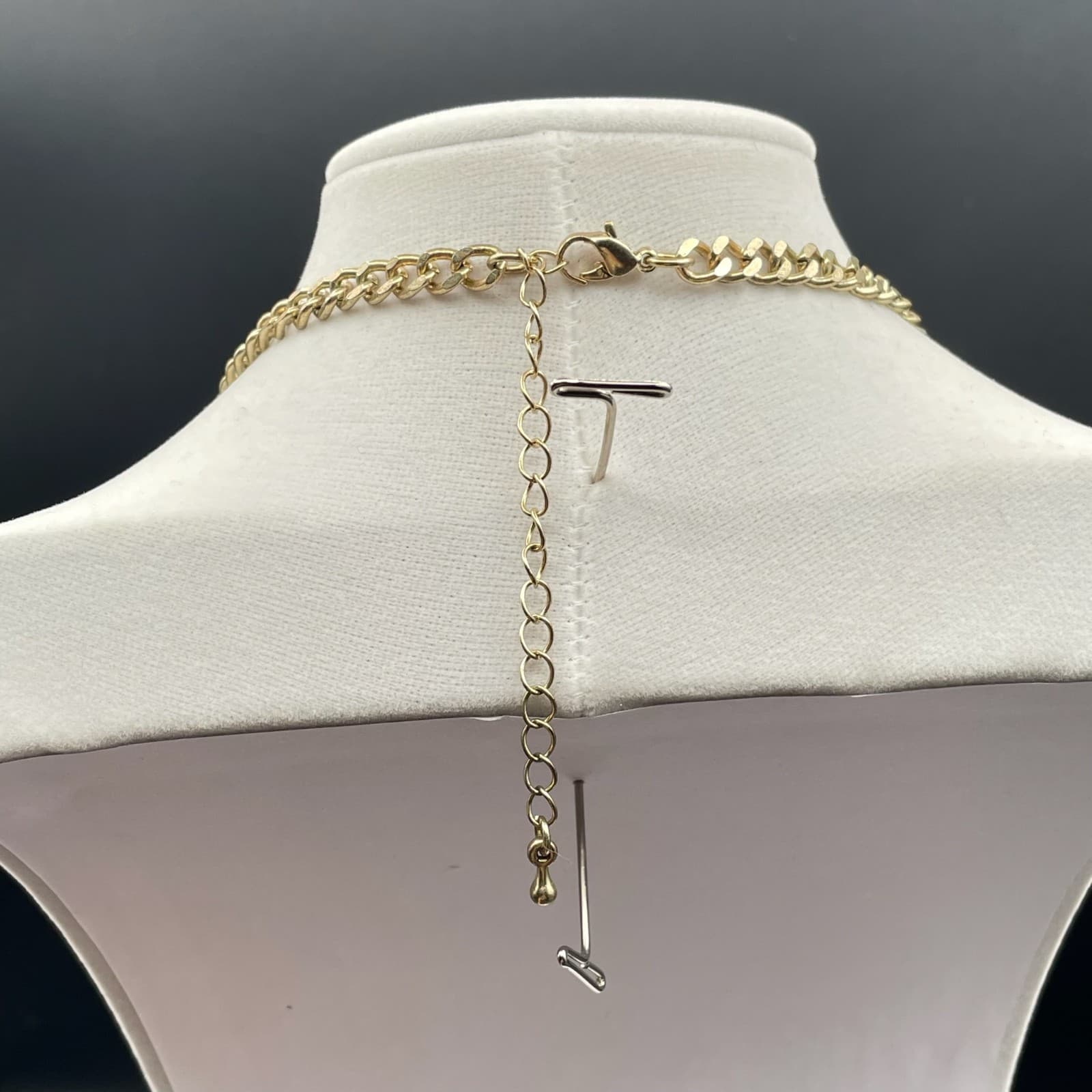 Vintage Gold-Toned Adjustable Multi Faceted Crystal Dangle 17" Statement - Thumbnail 11