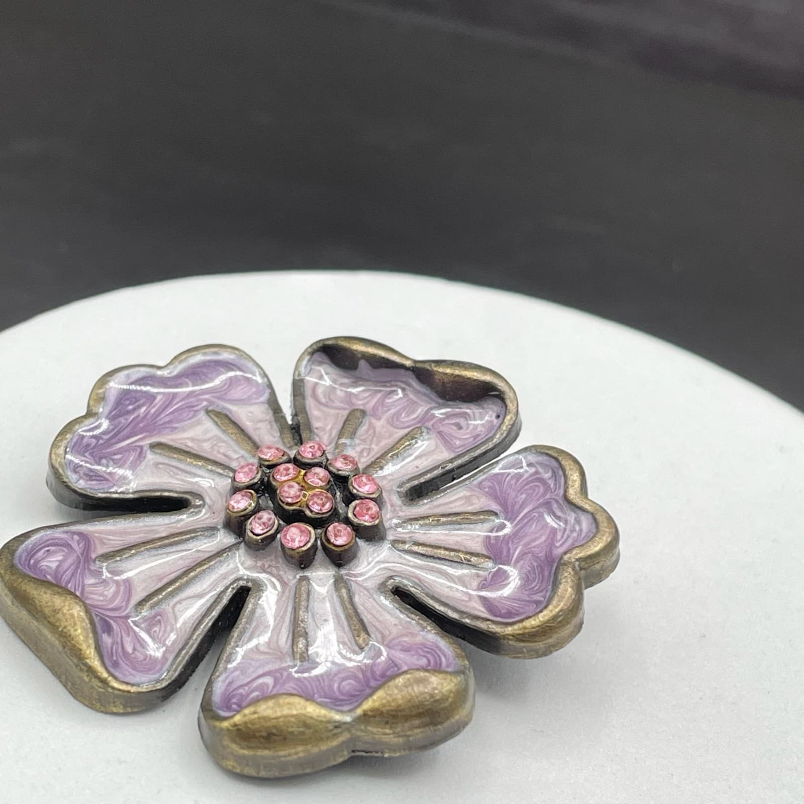 Vintage Rhinestone Purple Enamel Flower Classic Fshion Lapel Brooch Pin - Thumbnail 7