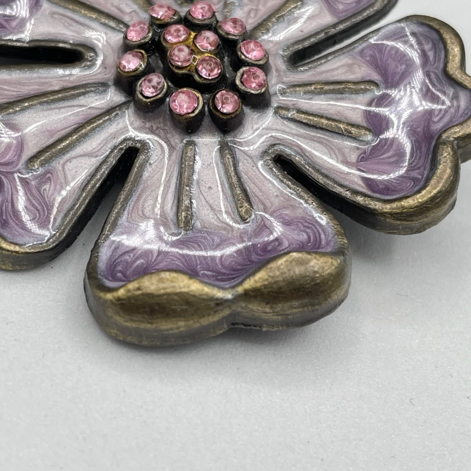 Vintage Rhinestone Purple Enamel Flower Classic Fshion Lapel Brooch Pin - Thumbnail 8