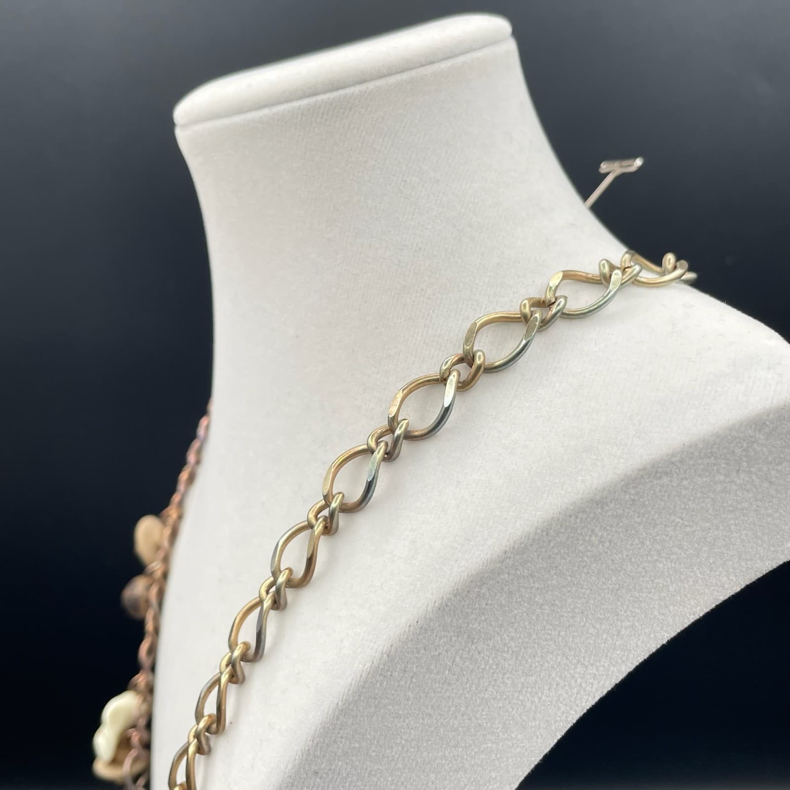 Vintage Gold-Tone Oak Leaf Curb Link Chain Lobster Beaded Statement Necklace - Thumbnail 7
