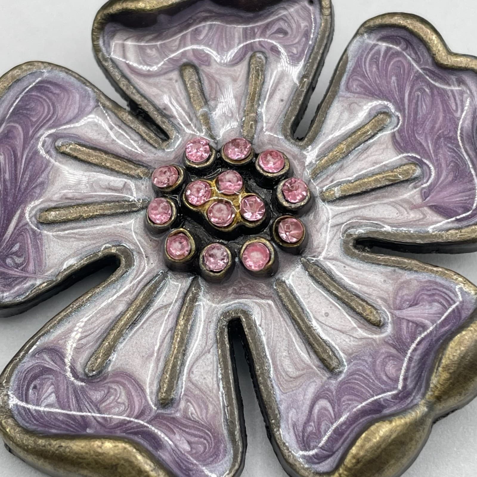 Vintage Rhinestone Purple Enamel Flower Classic Fshion Lapel Brooch Pin - Thumbnail 3