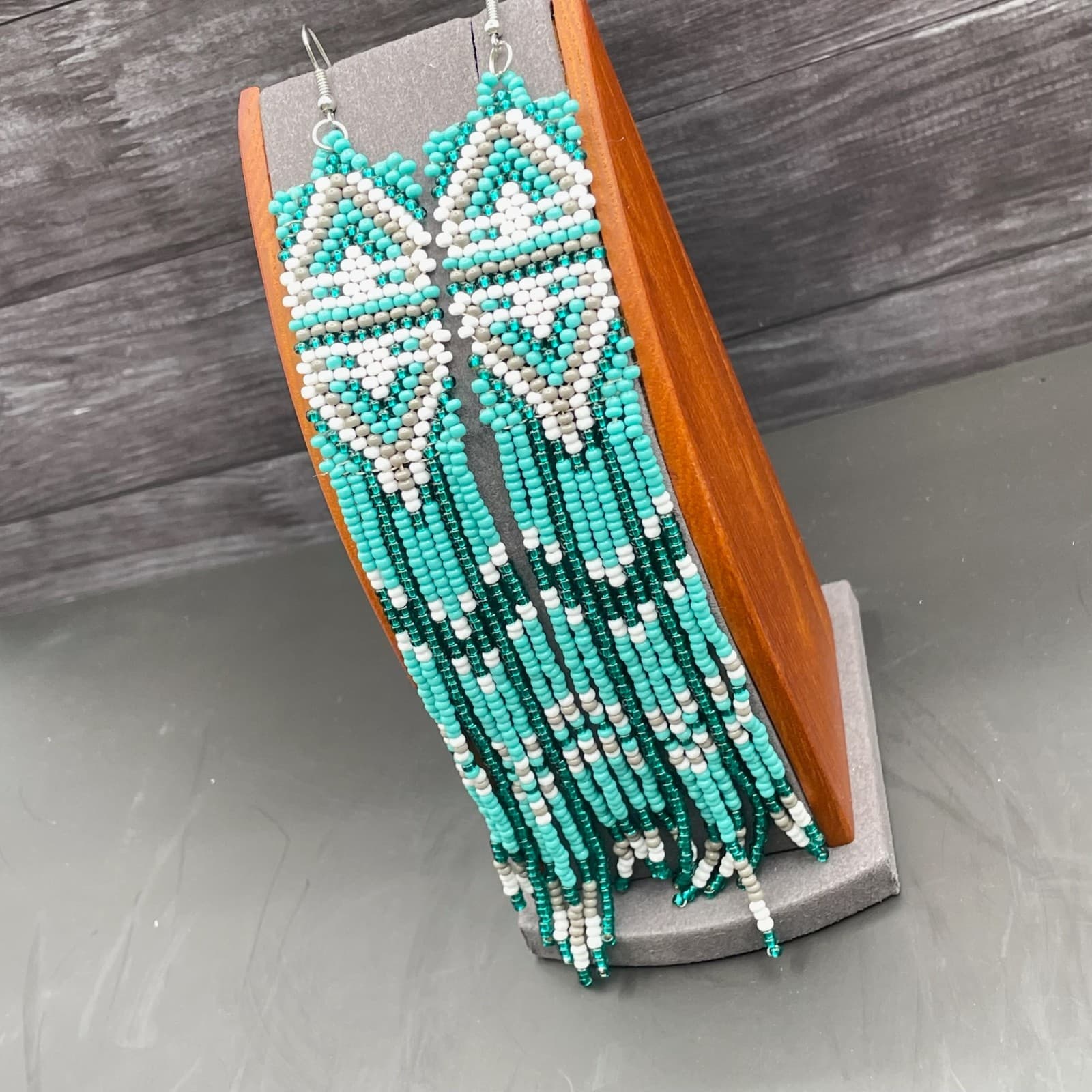 Vintage VTG Glass Seed Beaded Brick Stitch Cultural Bohemian Tesseled Fringe - Thumbnail 2