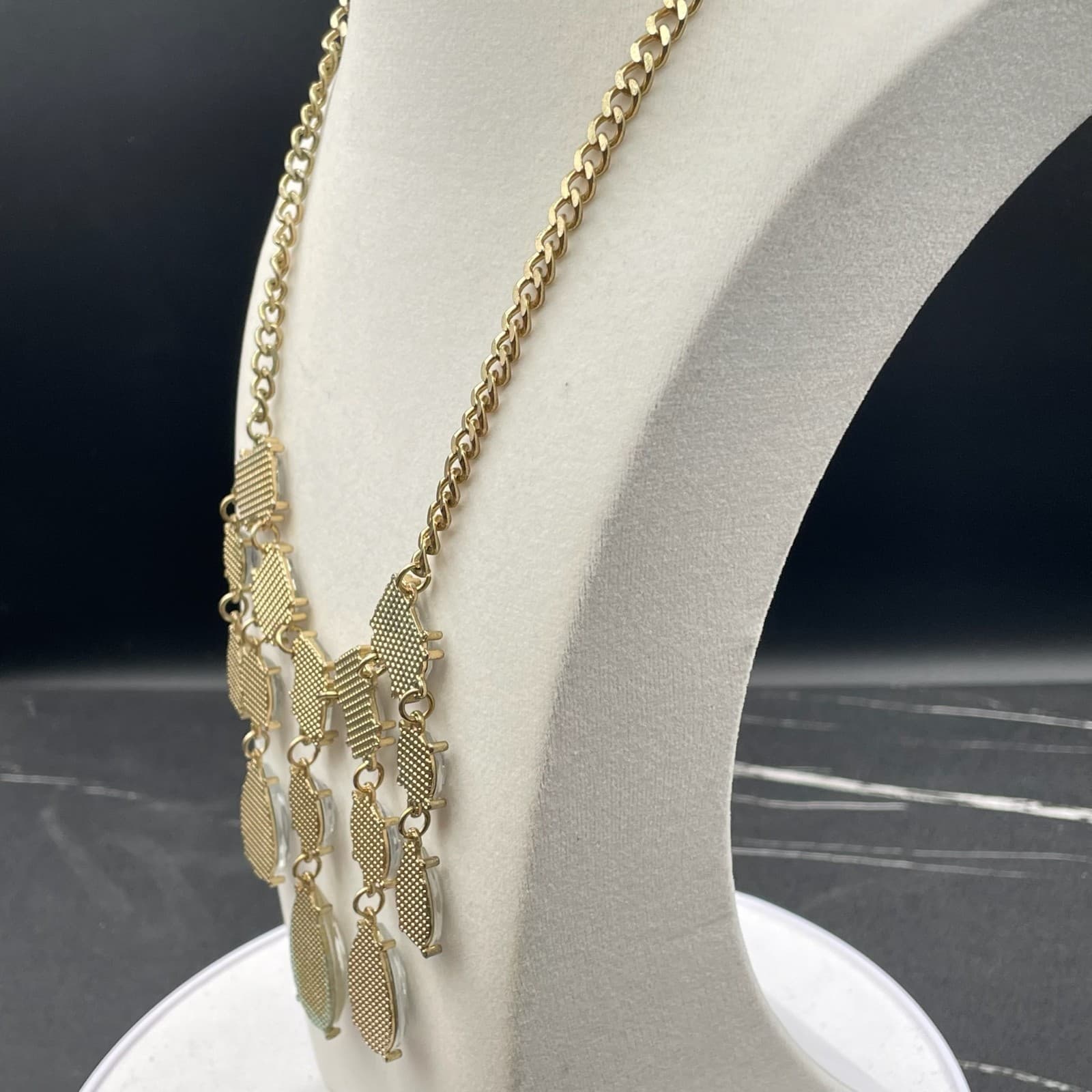 Vintage Gold-Toned Adjustable Multi Faceted Crystal Dangle 17" Statement - Thumbnail 6