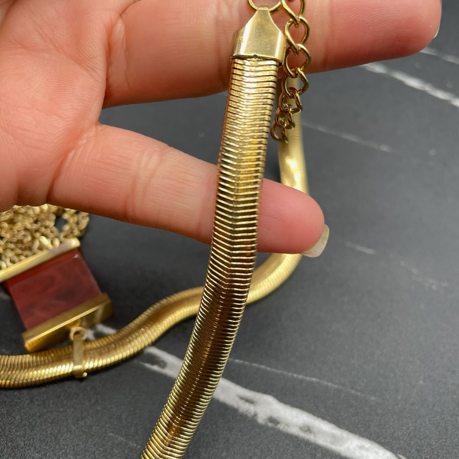 Vintage Contemporary Gold-Tone Classic Adjustable Snake Chain Tassel Lobster - Thumbnail 5