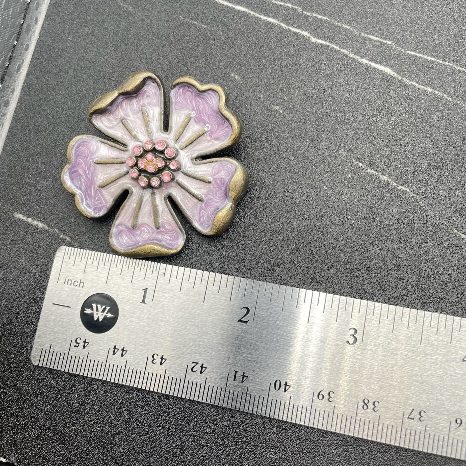 Vintage Rhinestone Purple Enamel Flower Classic Fshion Lapel Brooch Pin - Thumbnail 9