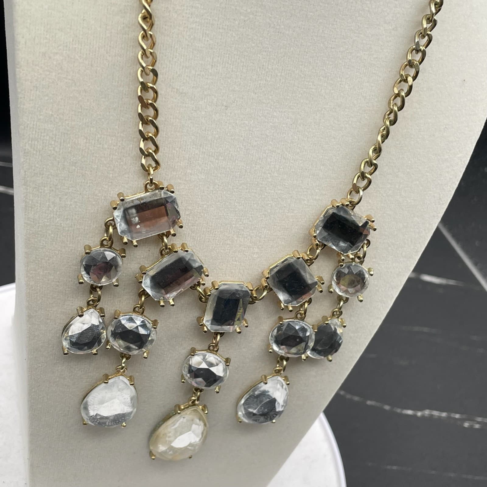 Vintage Gold-Toned Adjustable Multi Faceted Crystal Dangle 17" Statement - Thumbnail 8