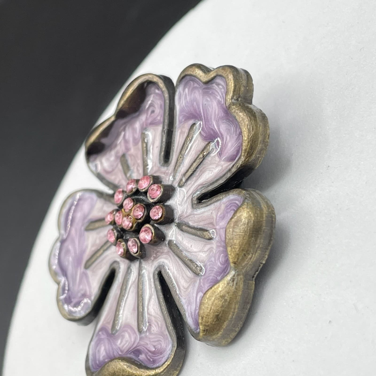Vintage Rhinestone Purple Enamel Flower Classic Fshion Lapel Brooch Pin - Thumbnail 5