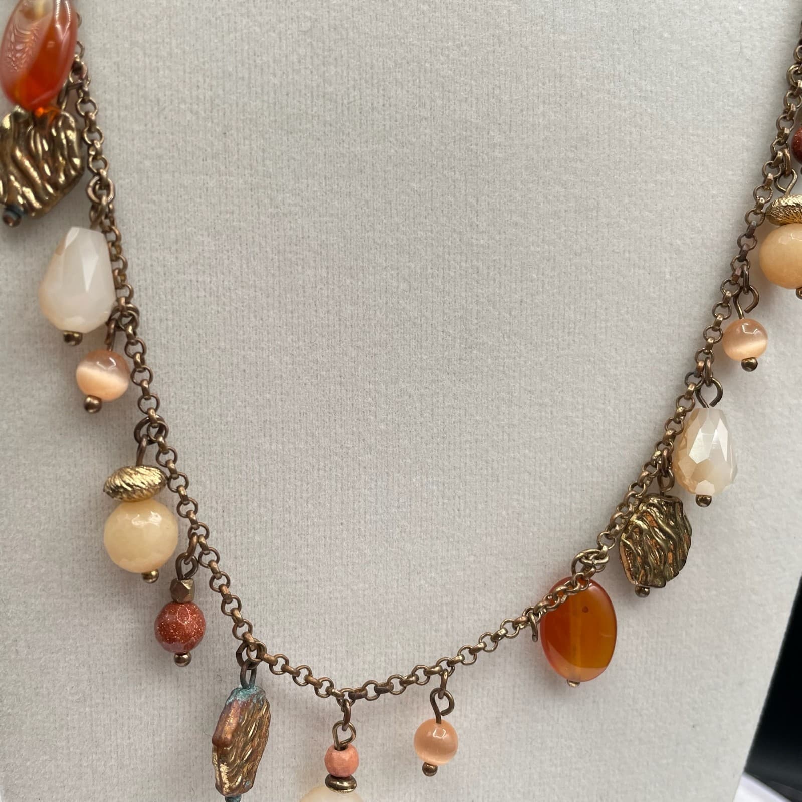 Vintage Gold-Tone Boho Classic Adjustable Beaded Statement Lobster Necklace - Thumbnail 4