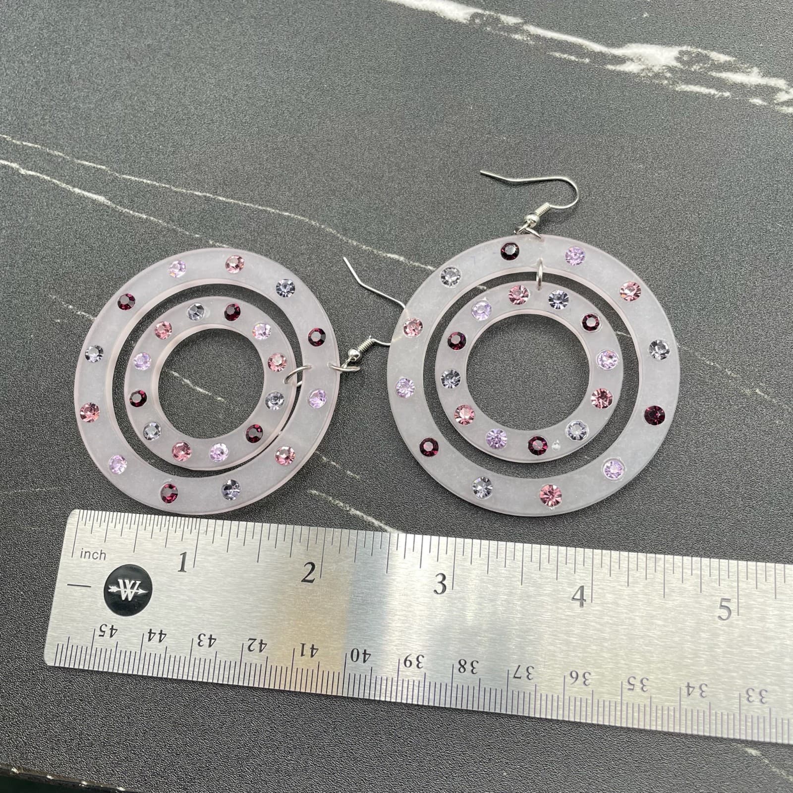 Vintage Clear Acrylic Concentric Circles Embellished Statement Hoop Earrings - Thumbnail 8
