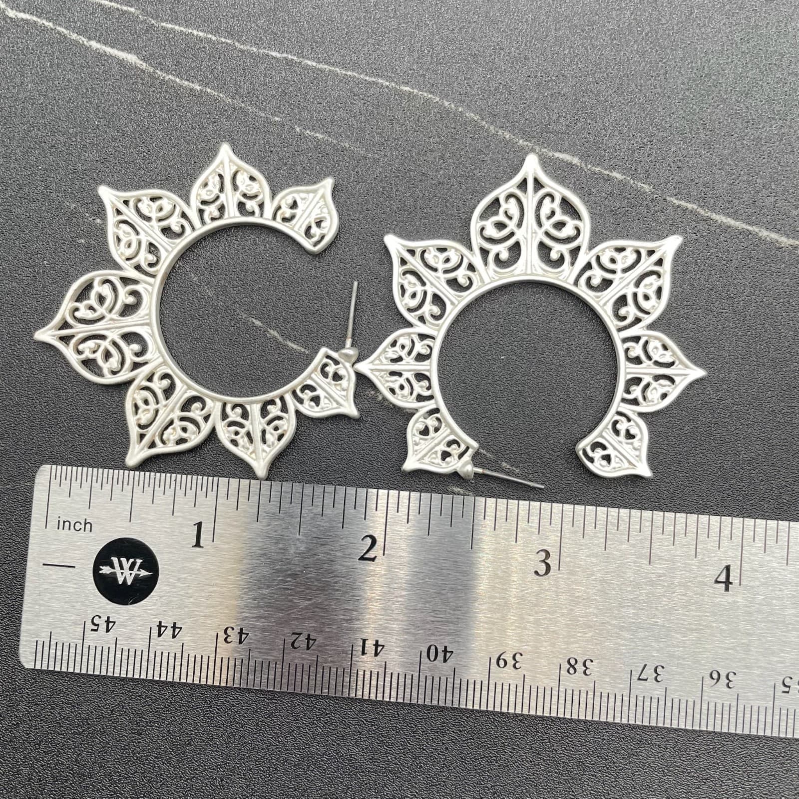 Silver-Tone Mandala Filigree Hoop Earrings Boho Festival Statement - Thumbnail 7