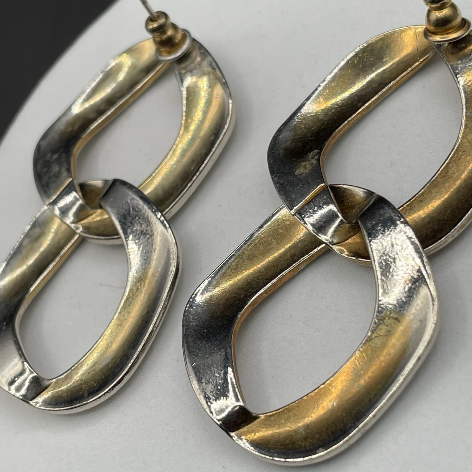 Silver-Tone Geometric Link Dangle Earrings Modern Chunky Statement - Thumbnail 8