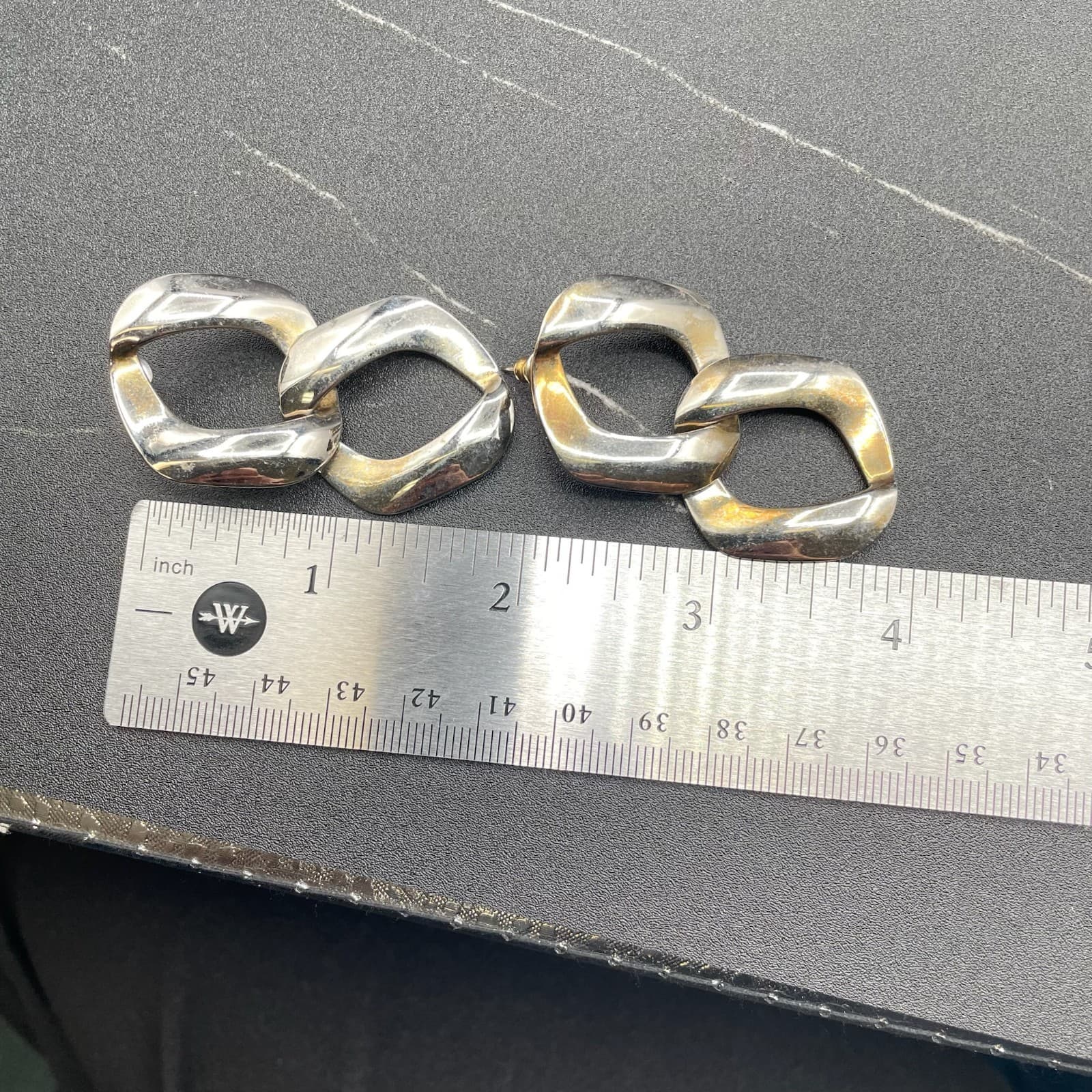Silver-Tone Geometric Link Dangle Earrings Modern Chunky Statement - Thumbnail 11