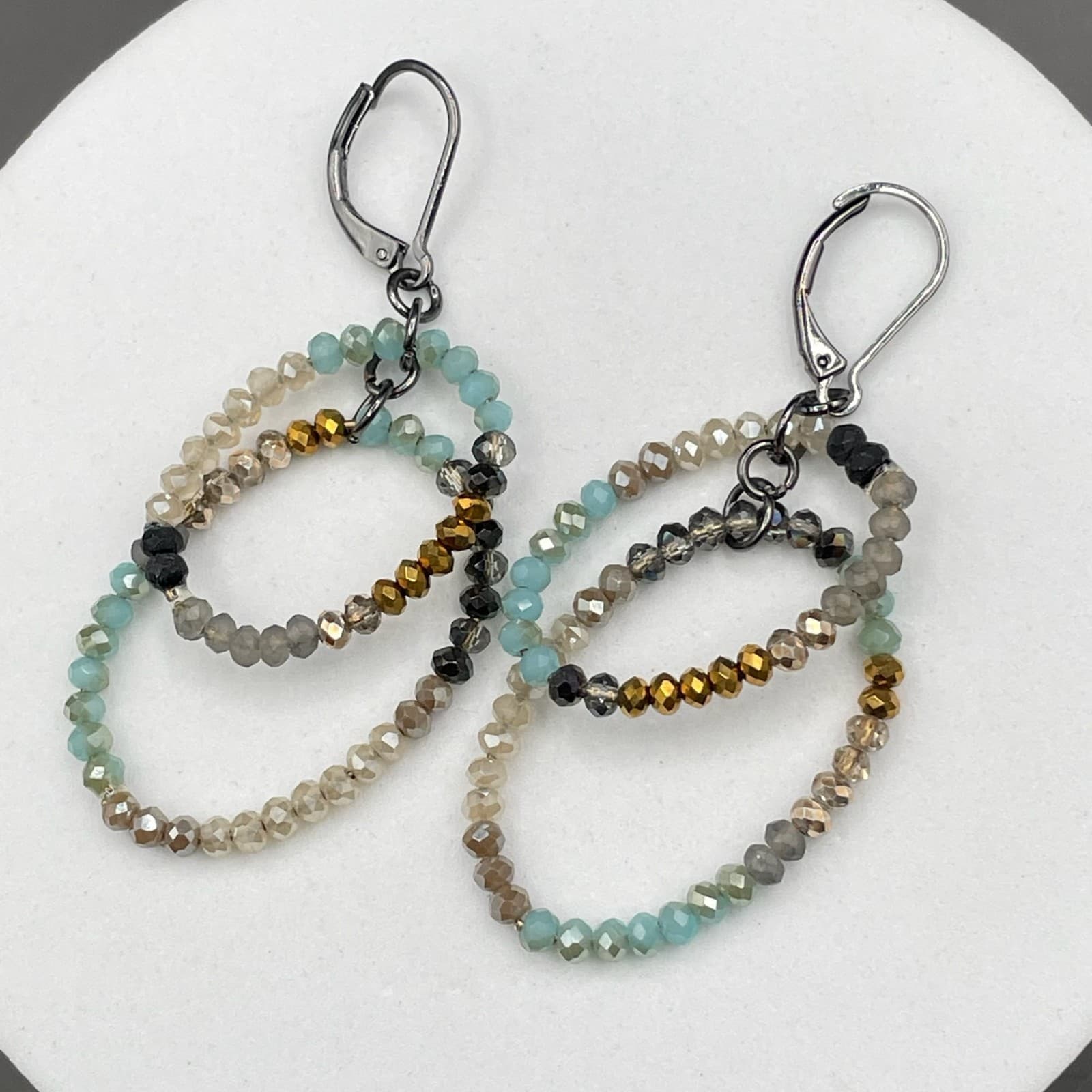 Boho Beaded Multi-Loop Dangle Earrings with Mixed Crystal Facets Y2K Style - Thumbnail 7