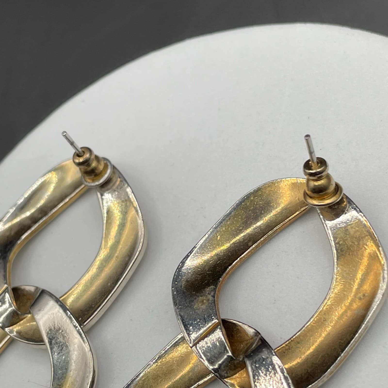Silver-Tone Geometric Link Dangle Earrings Modern Chunky Statement - Thumbnail 7
