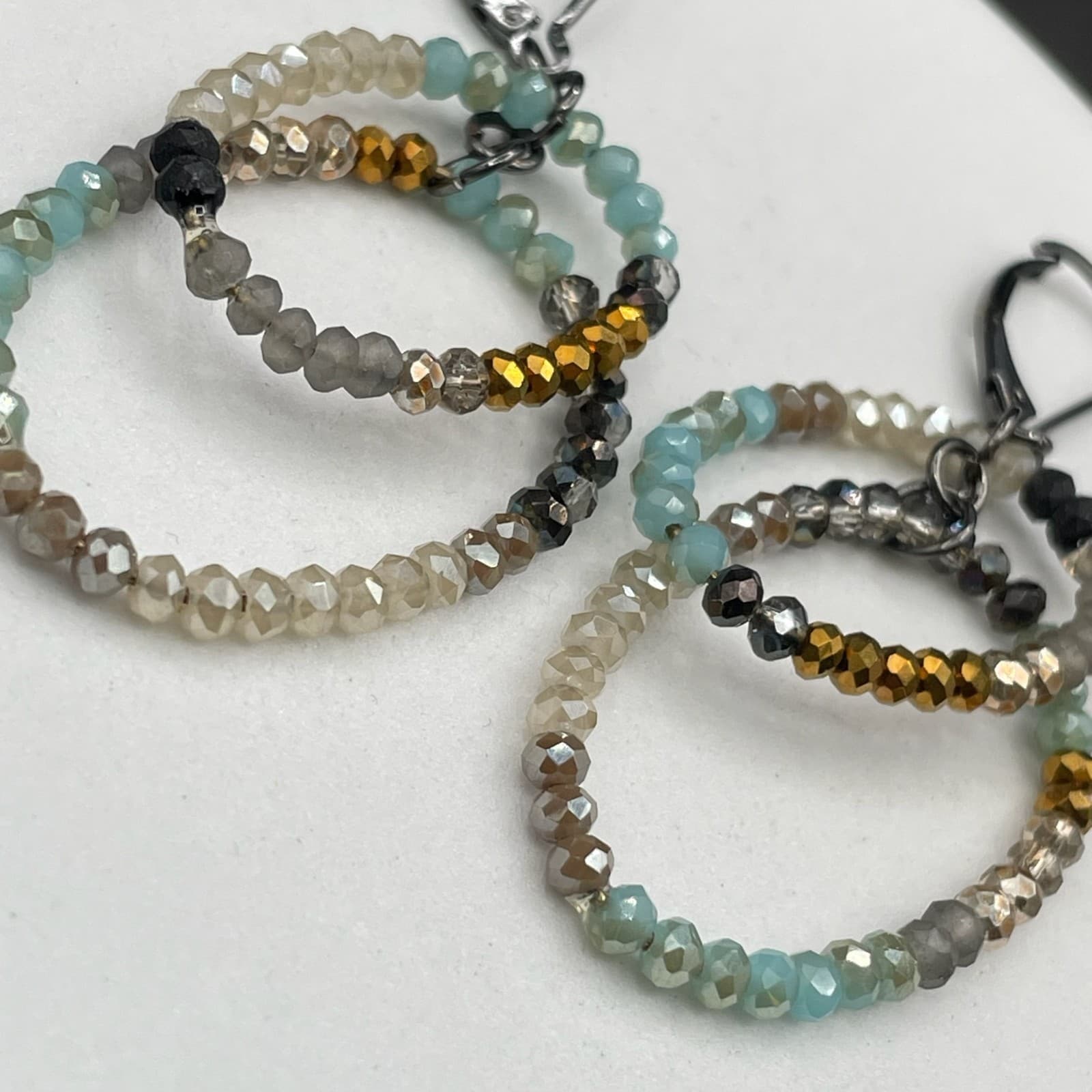 Boho Beaded Multi-Loop Dangle Earrings with Mixed Crystal Facets Y2K Style - Thumbnail 4