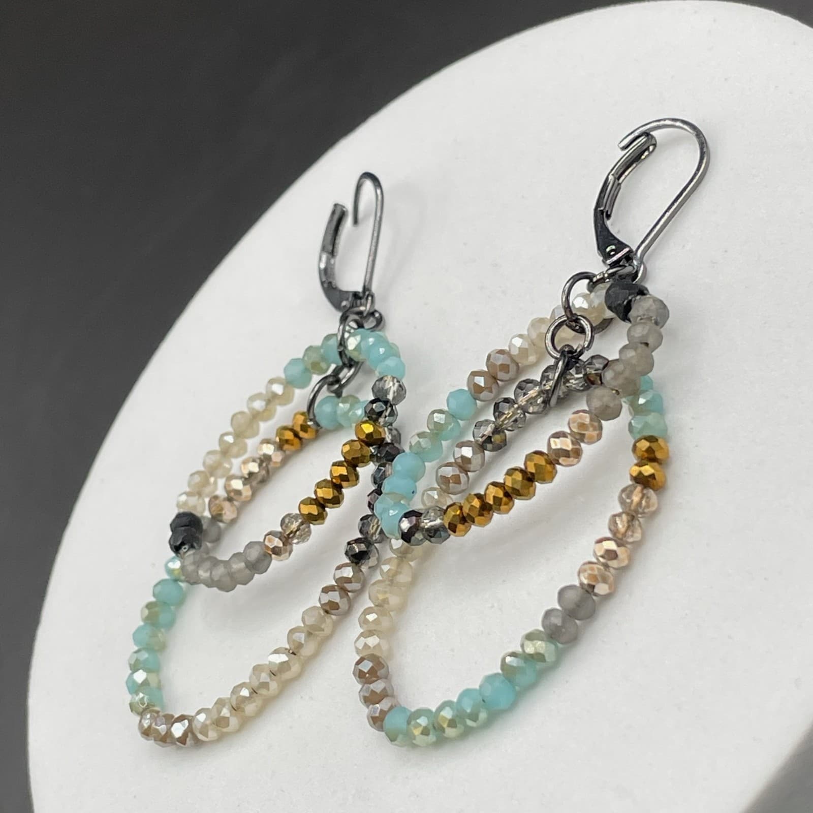 Boho Beaded Multi-Loop Dangle Earrings with Mixed Crystal Facets Y2K Style - Thumbnail 6