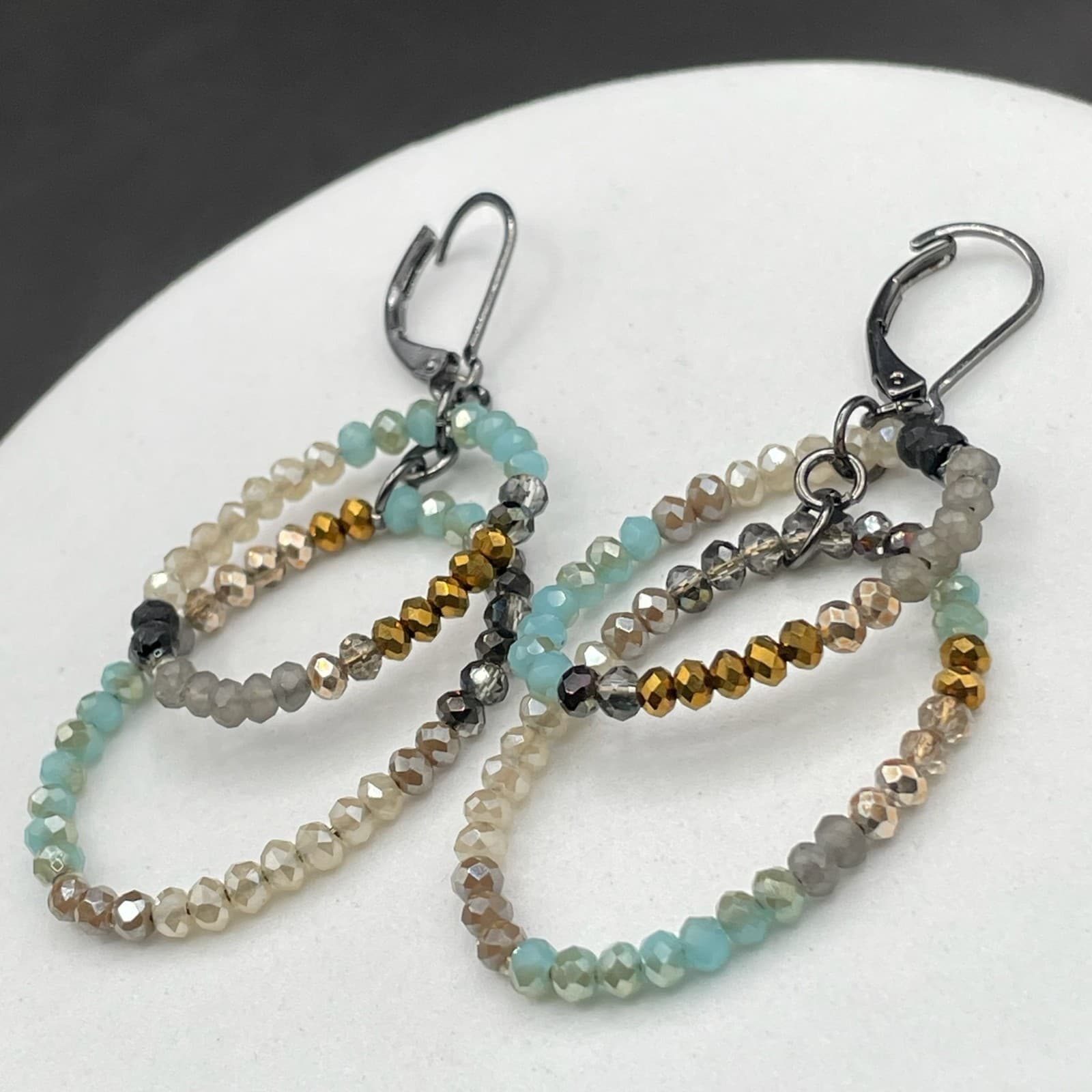 Boho Beaded Multi-Loop Dangle Earrings with Mixed Crystal Facets Y2K Style - Thumbnail 5