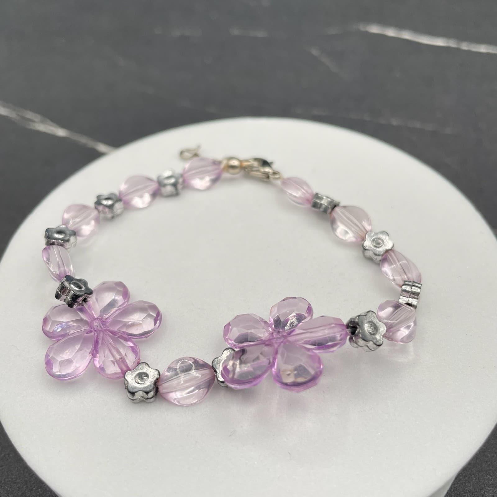 Vintage Haru Hana Spring Flower Plastic Fantasy Purple Classic Bracelet Earrings - Thumbnail 3