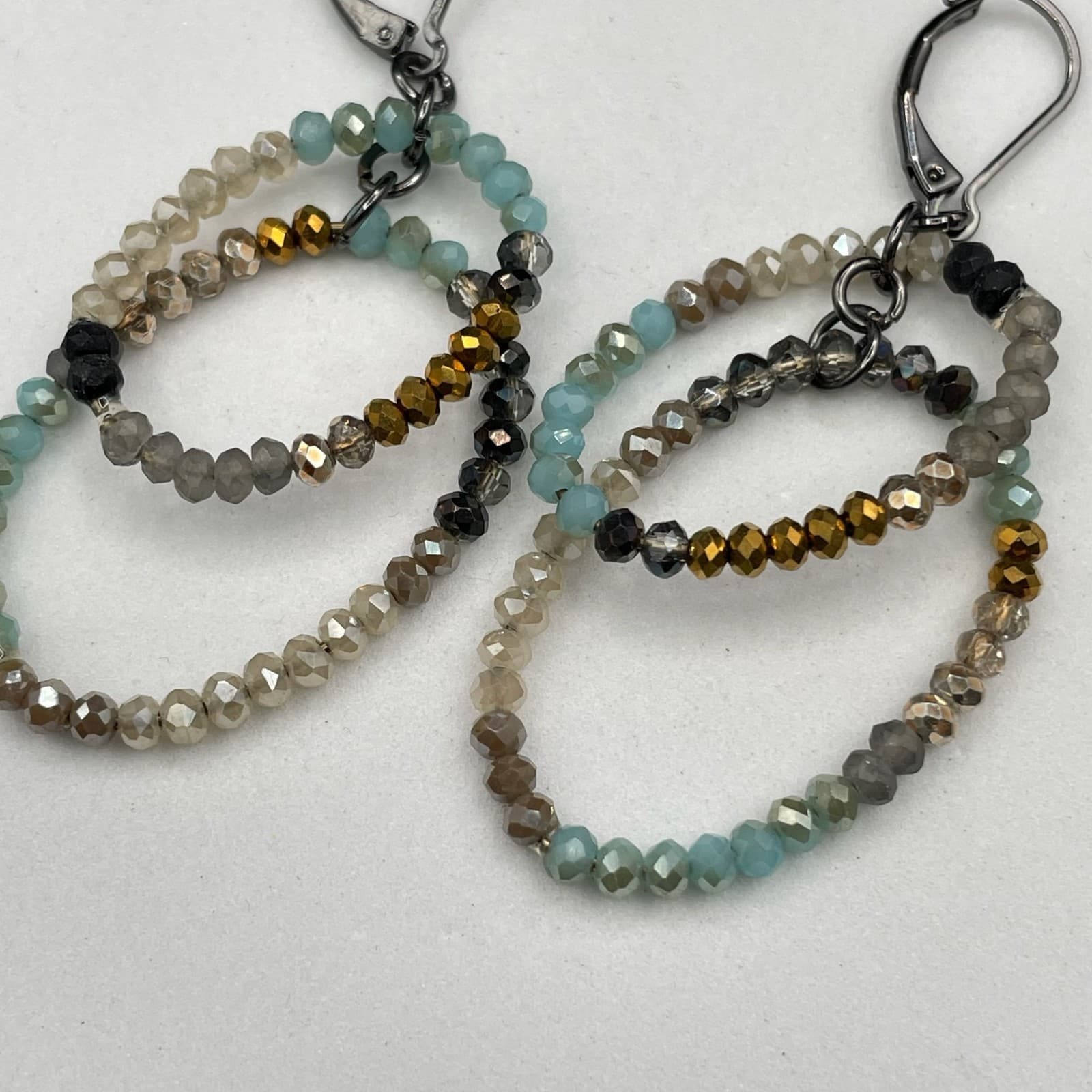 Boho Beaded Multi-Loop Dangle Earrings with Mixed Crystal Facets Y2K Style - Thumbnail 2