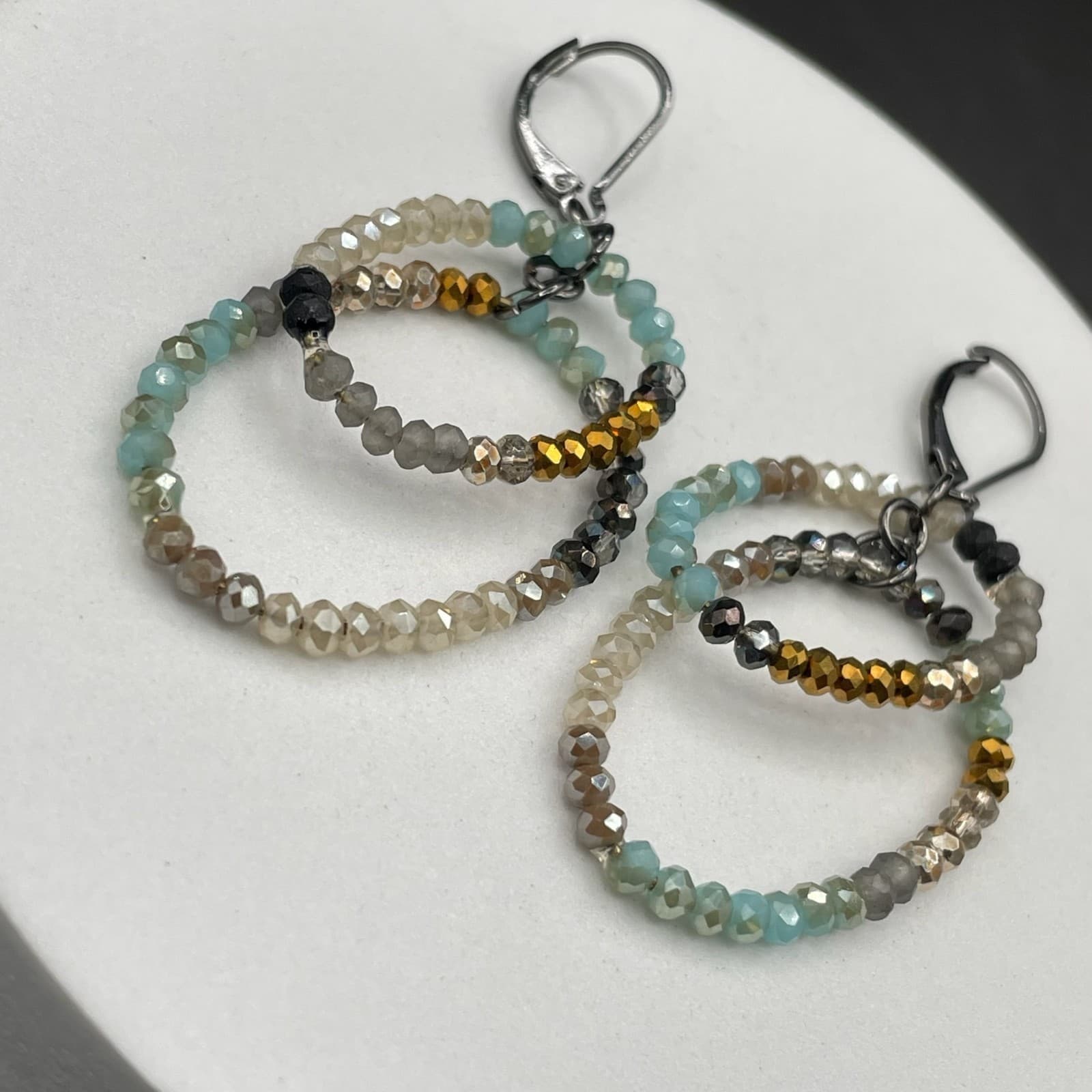 Boho Beaded Multi-Loop Dangle Earrings with Mixed Crystal Facets Y2K Style - Thumbnail 3
