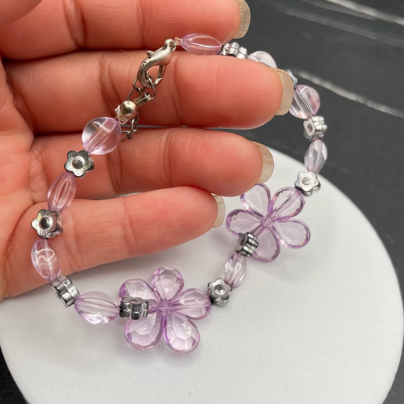 Vintage Haru Hana Spring Flower Plastic Fantasy Purple Classic Bracelet Earrings - Thumbnail 5