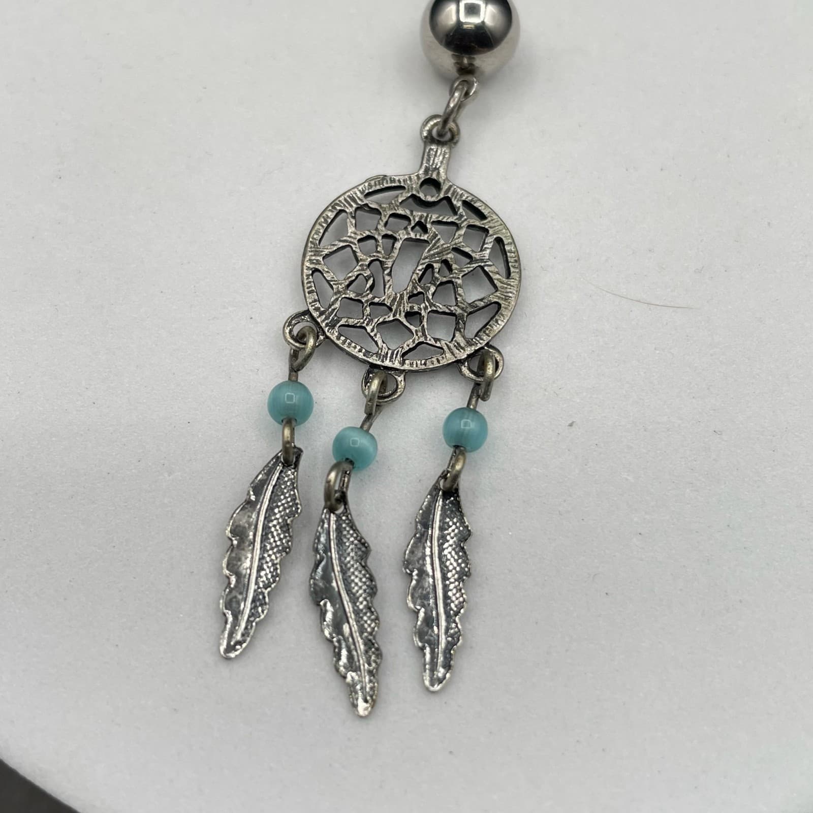 Silver-Tone Dreamcatcher Belly Button Ring w/ Feathers Boho Navel - Thumbnail 3