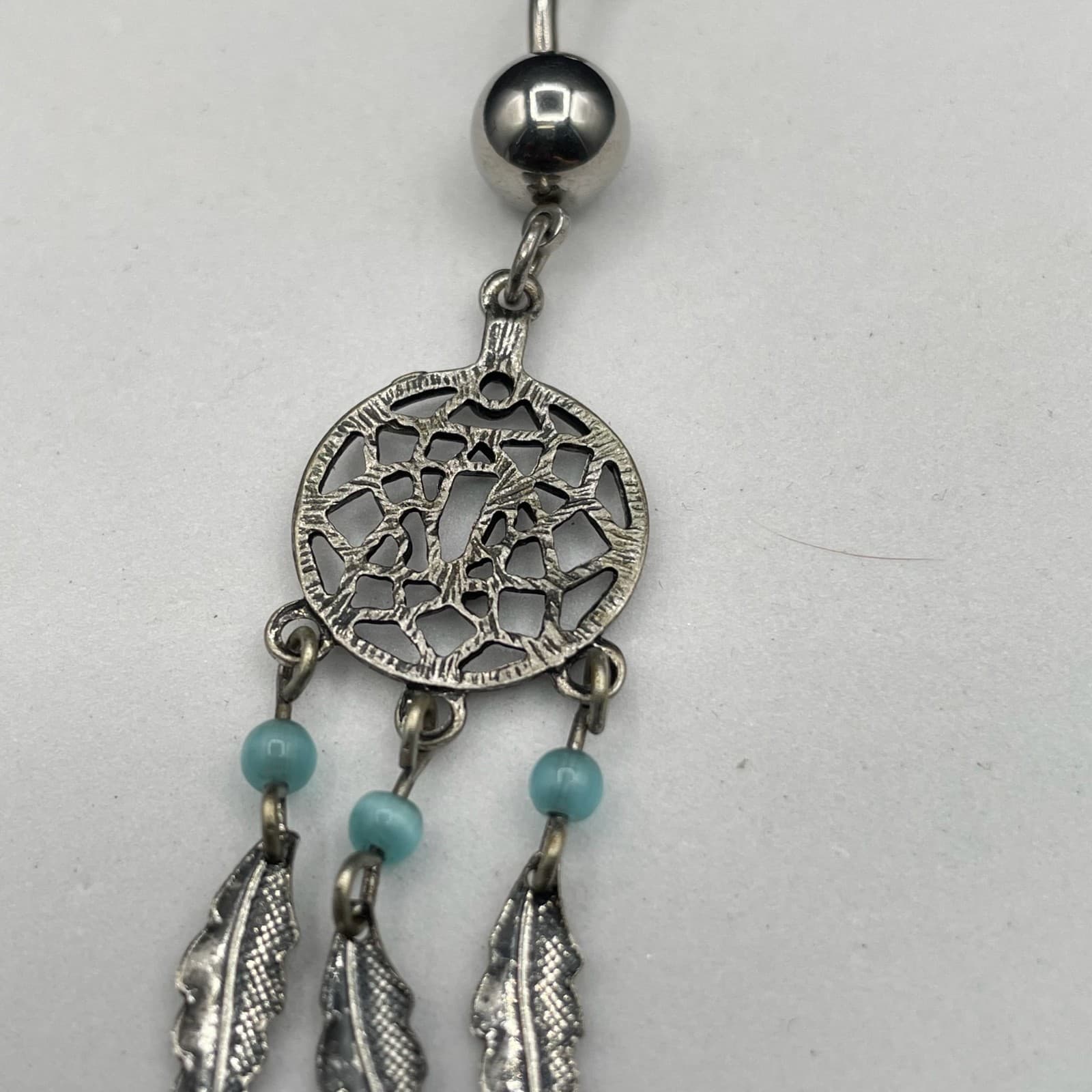 Silver-Tone Dreamcatcher Belly Button Ring w/ Feathers Boho Navel - Thumbnail 4