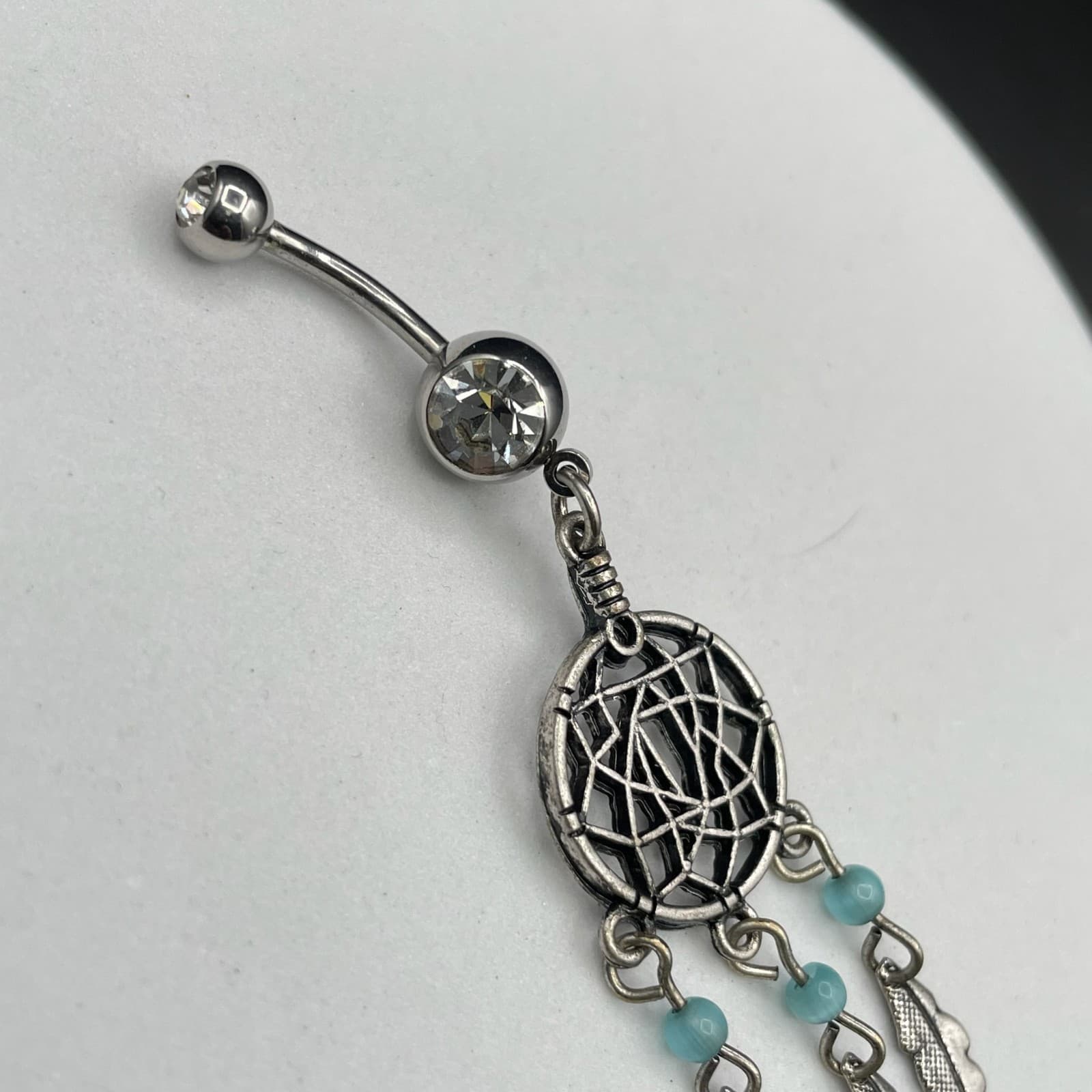 Silver-Tone Dreamcatcher Belly Button Ring w/ Feathers Boho Navel - Thumbnail 5