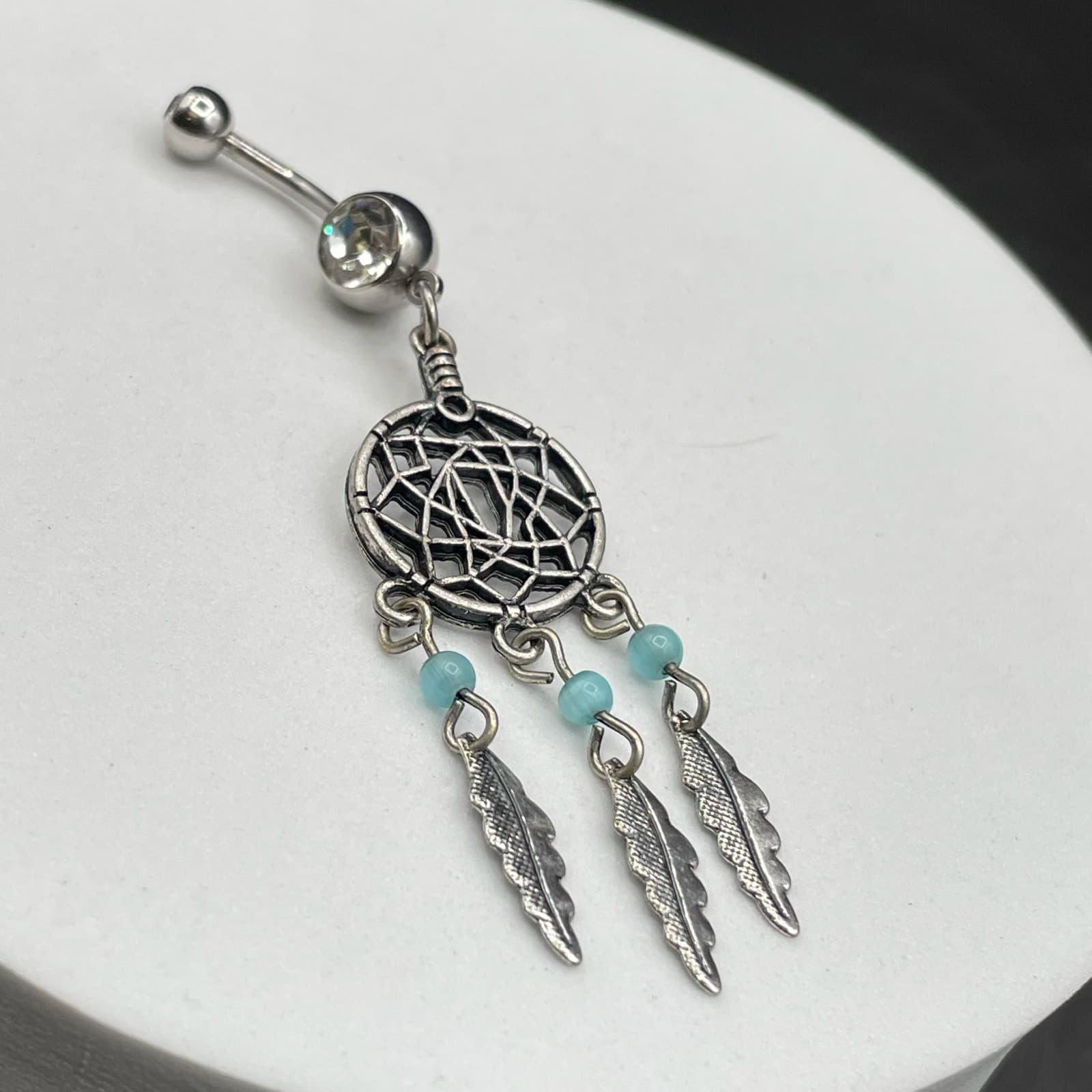 Silver-Tone Dreamcatcher Belly Button Ring w/ Feathers Boho Navel - Thumbnail 6