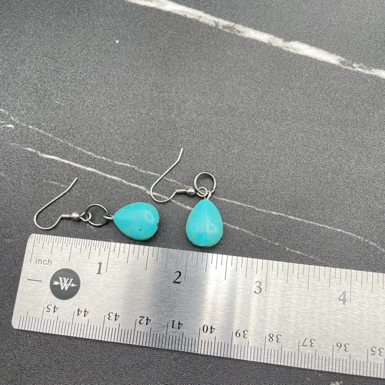 Vintage Women's Faux Cracked Blue Turquoise Teardrop Earrings with Silver-Toned - Thumbnail 2