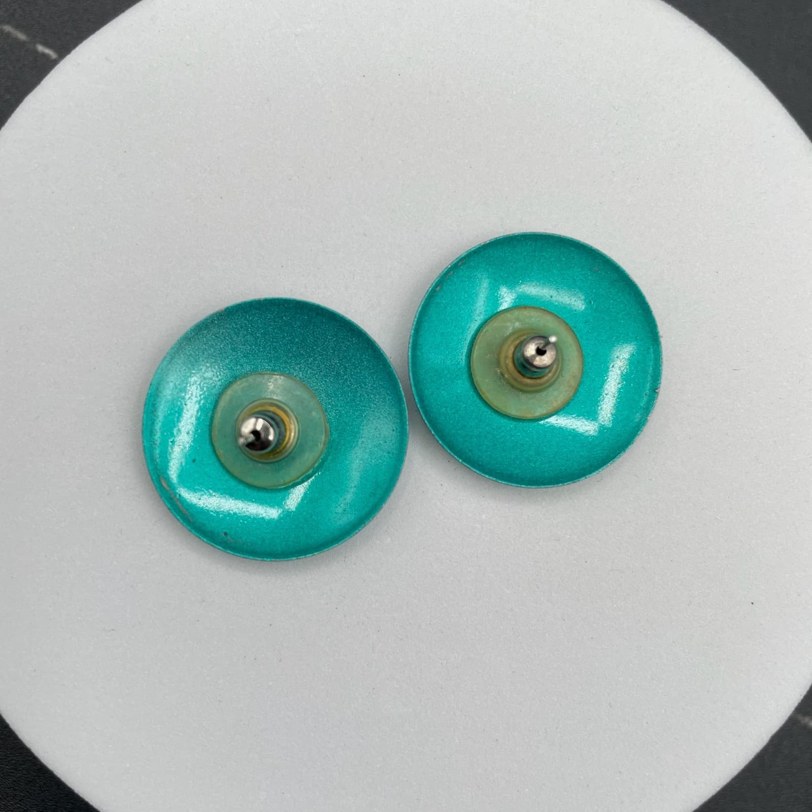 Vintage Post Back Classic Fashion Teal Enamel Button Dome Stud Earrings For - Thumbnail 2