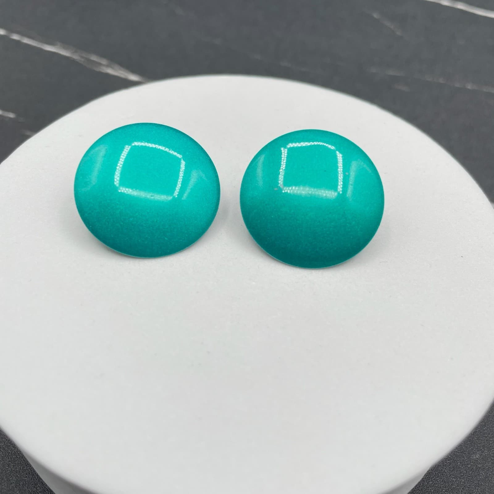 Vintage Post Back Classic Fashion Teal Enamel Button Dome Stud Earrings For - Thumbnail 3