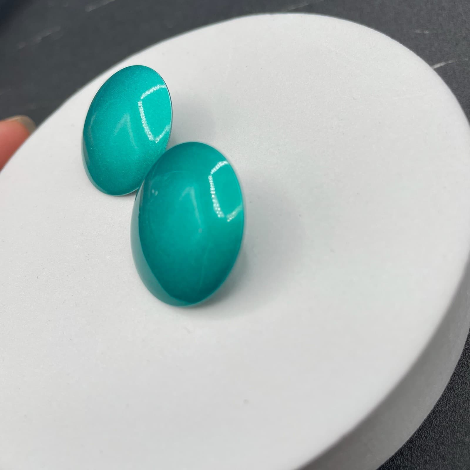 Vintage Post Back Classic Fashion Teal Enamel Button Dome Stud Earrings For - Thumbnail 4