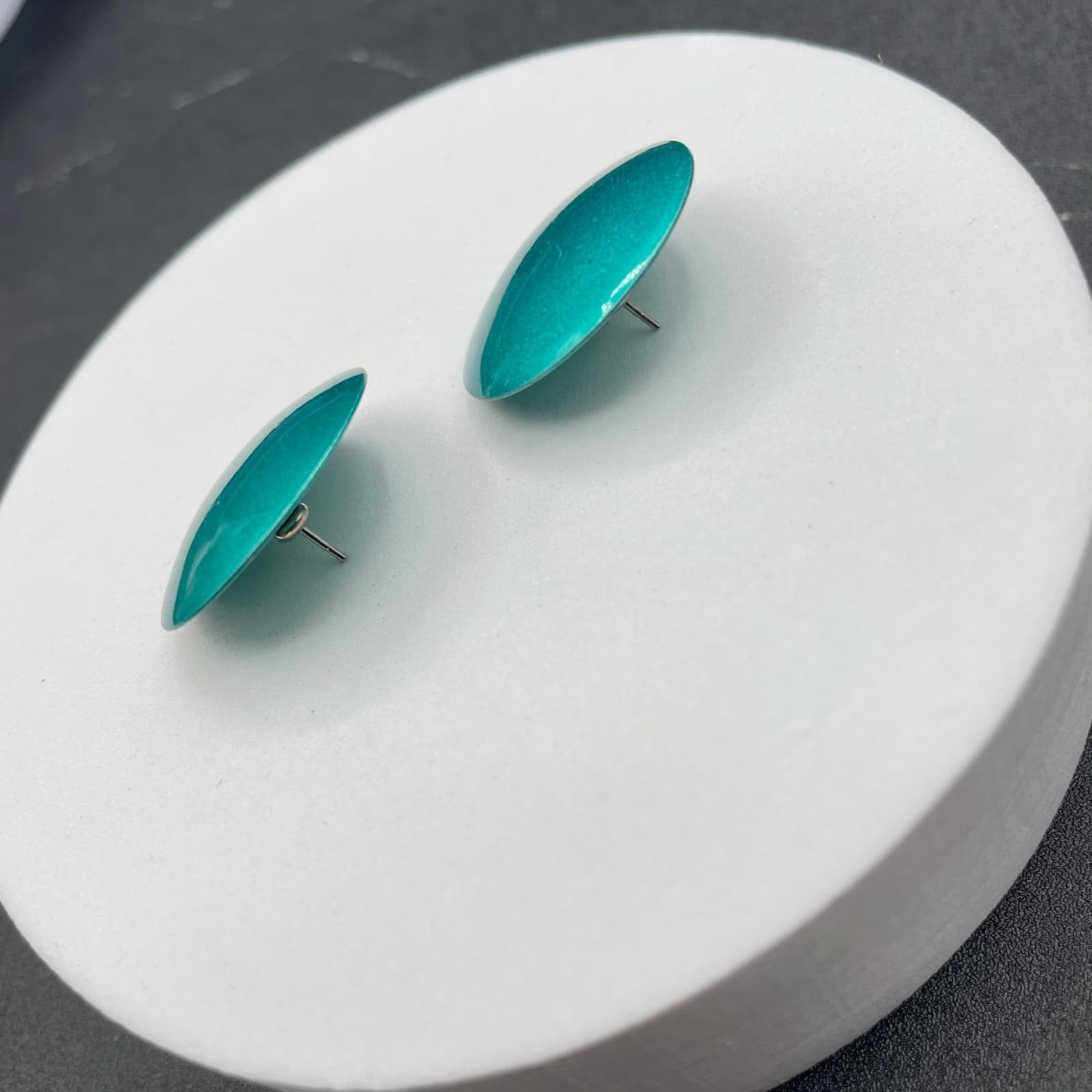 Vintage Post Back Classic Fashion Teal Enamel Button Dome Stud Earrings For - Thumbnail 5