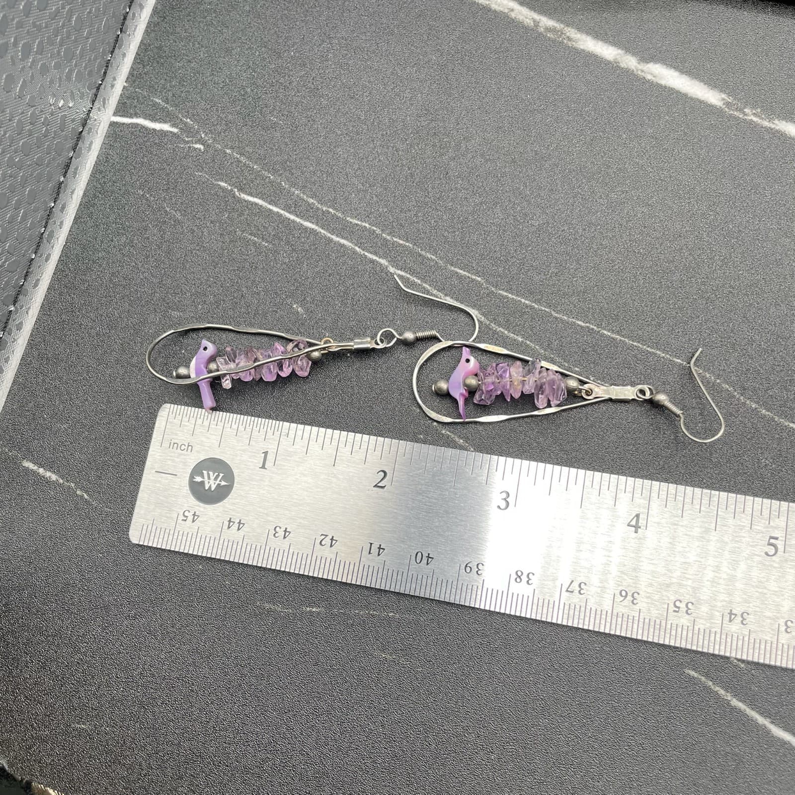 Vintage Purple Amethyst Gemstone Dyed Mother-of-Pearl Silver-Tone Beaded Hook - Thumbnail 9