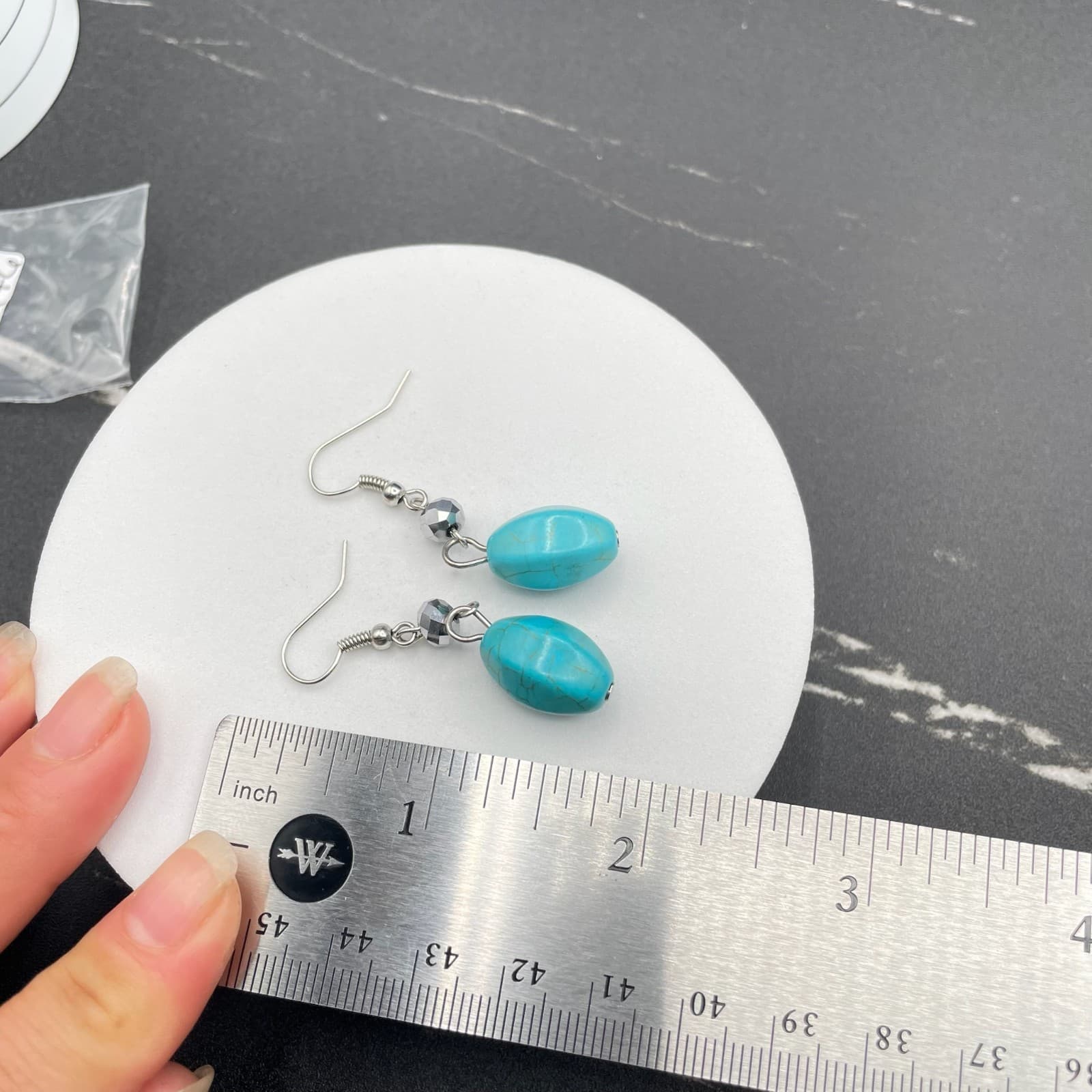Vintage Fishhook Faceted Spacer Faux Turquoise Drop Earrings With Oval Shape - Thumbnail 2