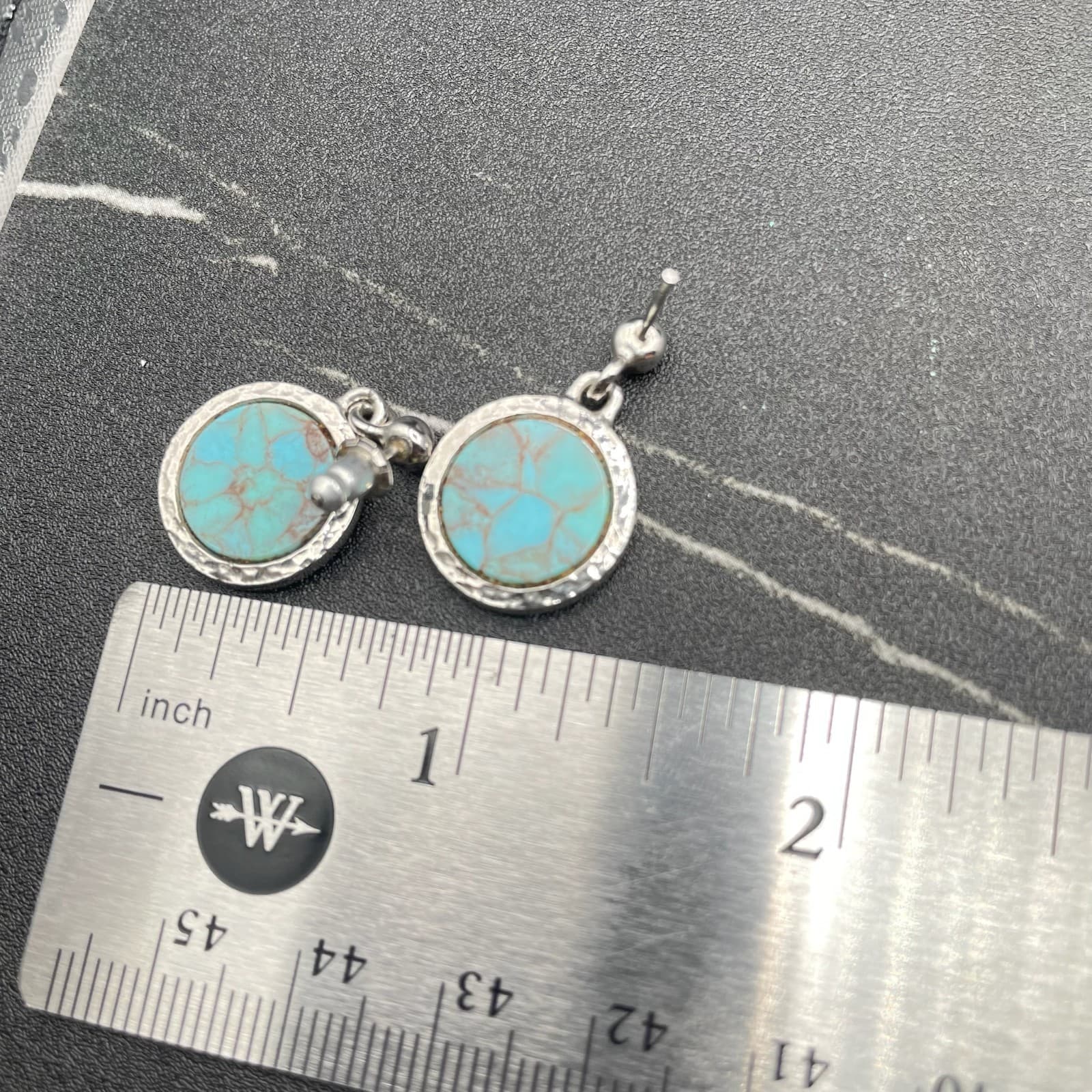 Vintage Artificial Turquoise Blue Moon Glass Silver-Tone Retro Dangle Earrings - Thumbnail 7