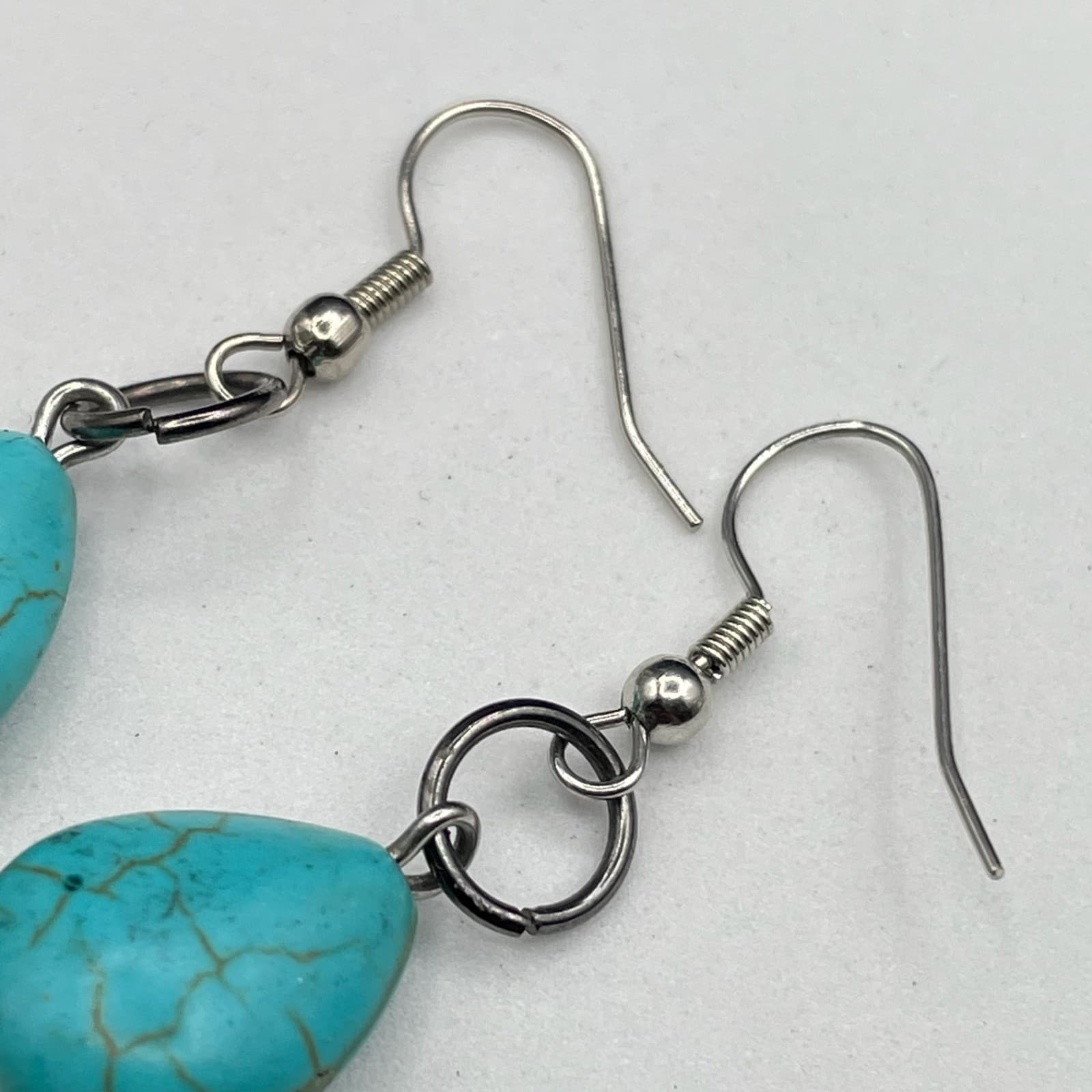 Vintage Women's Faux Cracked Blue Turquoise Teardrop Earrings with Silver-Toned - Thumbnail 6