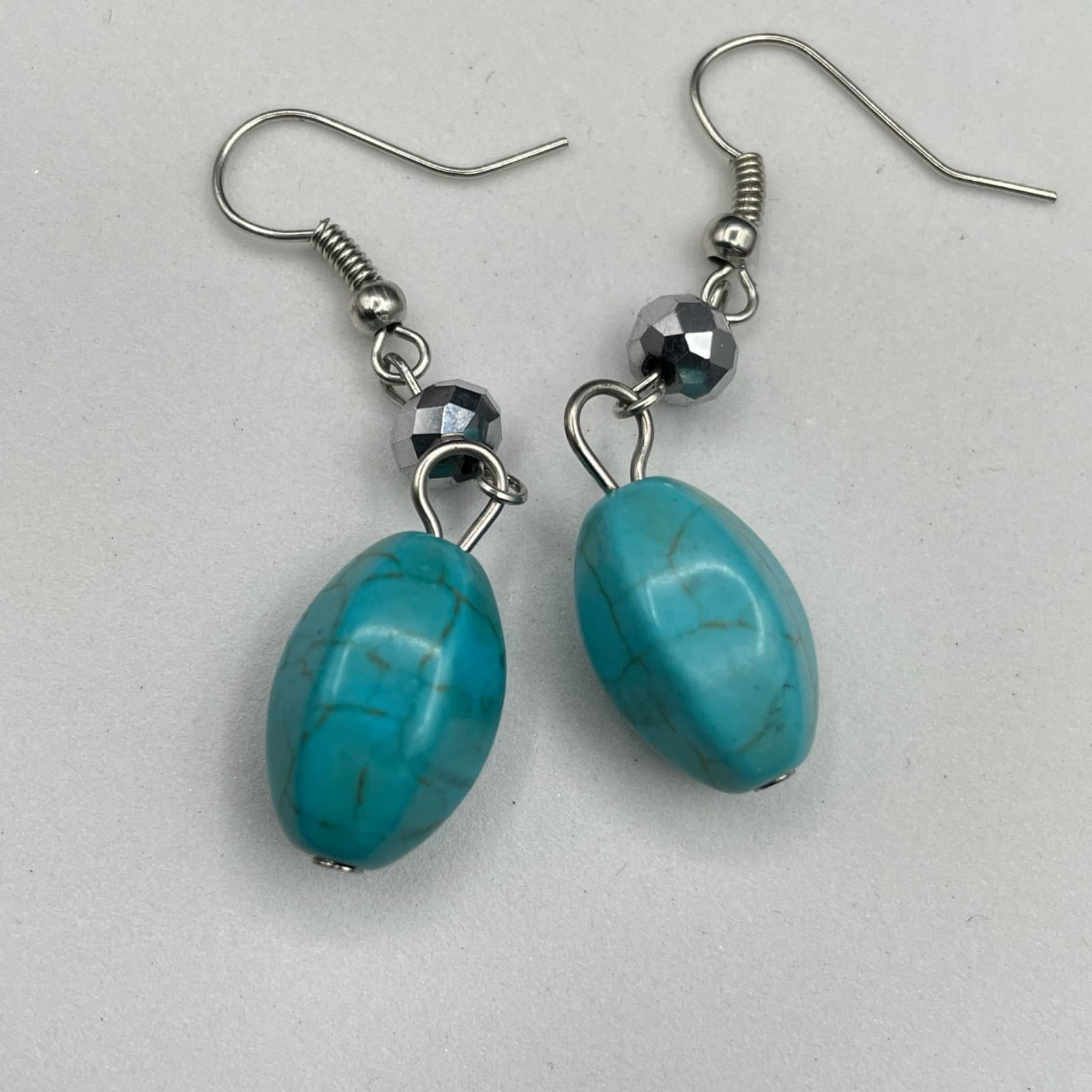 Vintage Fishhook Faceted Spacer Faux Turquoise Drop Earrings With Oval Shape - Thumbnail 3