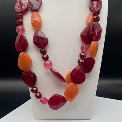 Vintage Chunky Statement Necklace Acrylic Resin Bib Beaded Y2K 90s Opera 48" - Thumbnail 4