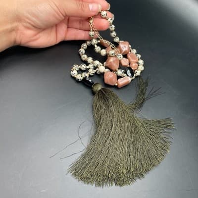 Vintage Dalmatian Stone Tassel Opera Necklace Matinee Boho Statement 32" - Thumbnail 15