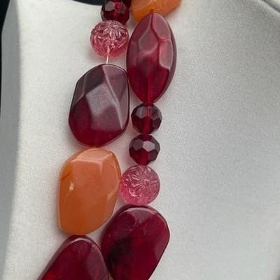 Vintage Chunky Statement Necklace Acrylic Resin Bib Beaded Y2K 90s Opera 48" - Thumbnail 6