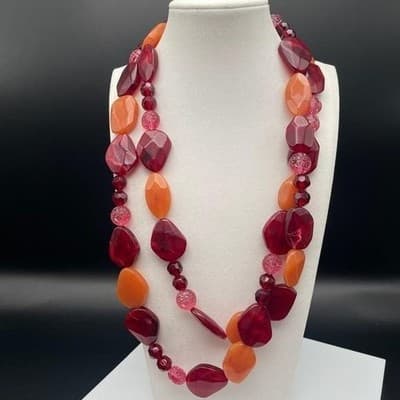 Vintage Chunky Statement Necklace Acrylic Resin Bib Beaded Y2K 90s Opera 48" - Thumbnail 2