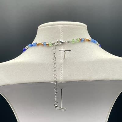 Vintage 90s Y2K Boho Rainbow Seed Bead Necklace Long Seashell Pendant Cube - Thumbnail 11