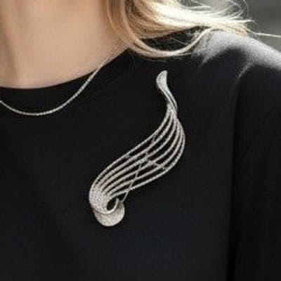 Swirl Brooch Silver Tone Ribbon Textured Layered Vintage Geometric - Thumbnail 9