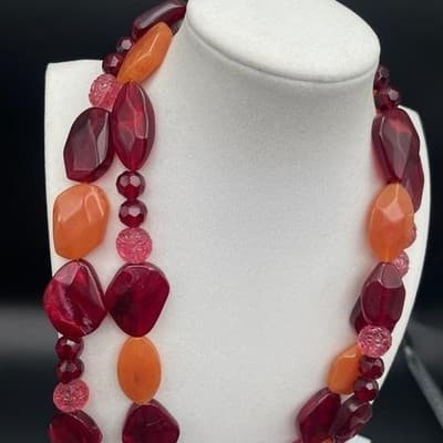 Vintage Chunky Statement Necklace Acrylic Resin Bib Beaded Y2K 90s Opera 48" - Thumbnail 3