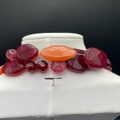 Vintage Chunky Statement Necklace Acrylic Resin Bib Beaded Y2K 90s Opera 48" - Thumbnail 7