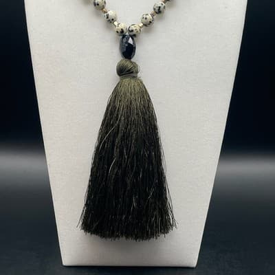 Vintage Dalmatian Stone Tassel Opera Necklace Matinee Boho Statement 32" - Thumbnail 6