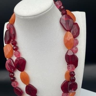 Vintage Chunky Statement Necklace Acrylic Resin Bib Beaded Y2K 90s Opera 48" - Thumbnail 5
