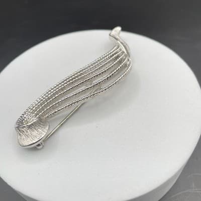 Swirl Brooch Silver Tone Ribbon Textured Layered Vintage Geometric - Thumbnail 10